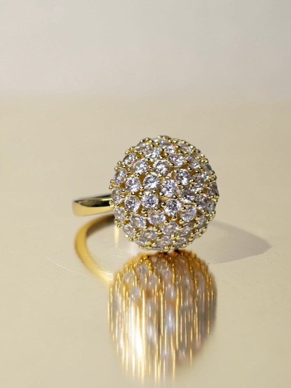 Swarovski Spinner Ring | Gold-Tone Pave Dome Statement Ring Adjustable Size NWOT